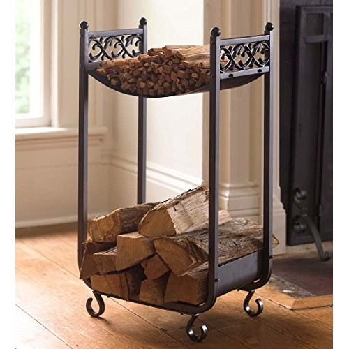 Compact Log Rack  Cast Iron with Scrollwork Design  in Black - B015GA21V4